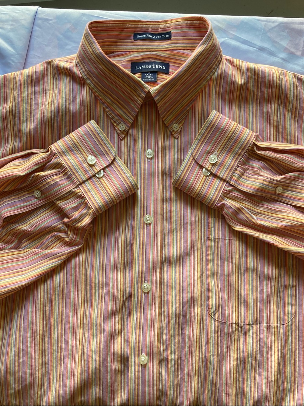 Lands' End Pink & Yellow Multi-Stripe Button-Down Shirt - Picture 9 of 11